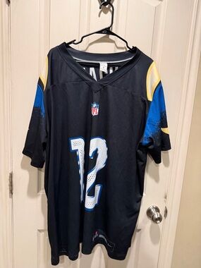 NFL Black #12 Jersey with Blue and Gold Sleeve Accents